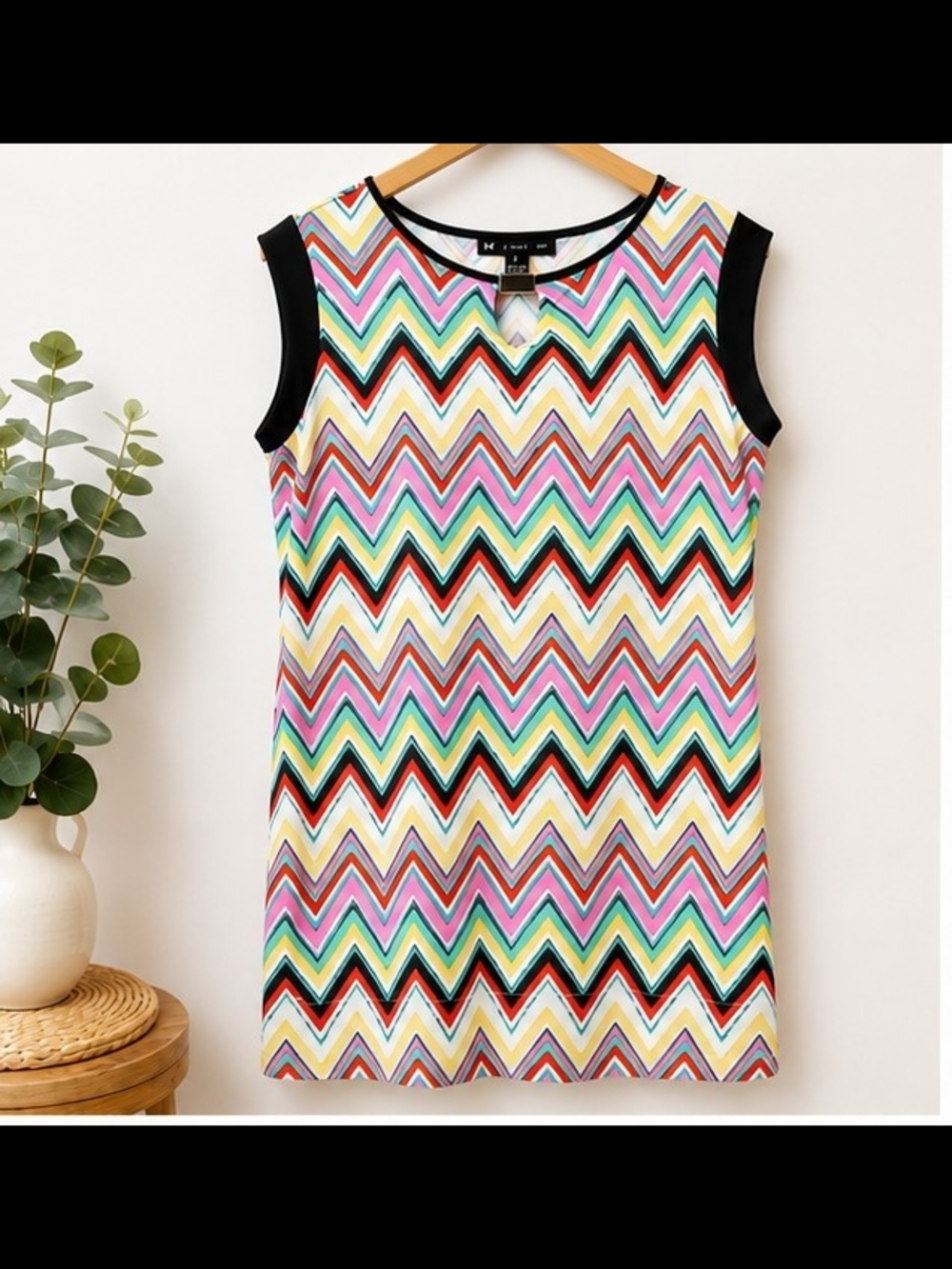 New Directions Multicolor Chevron Tank Dress with Black Trim